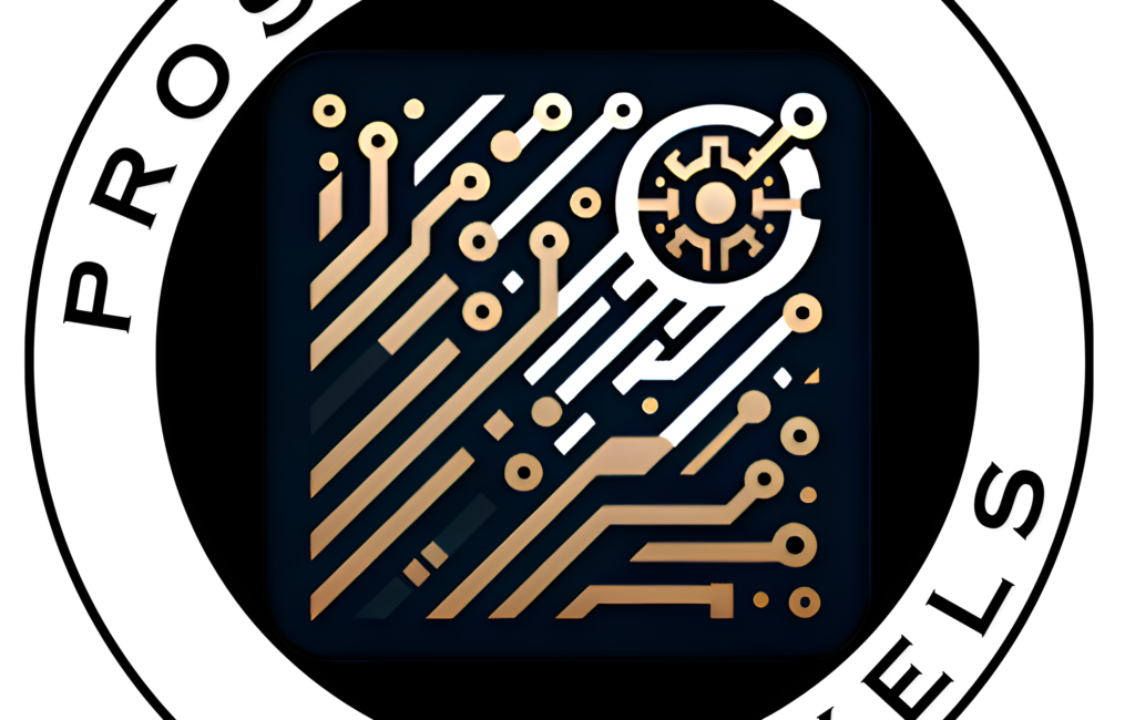 Prosper Pixels logo with circuit and gear design